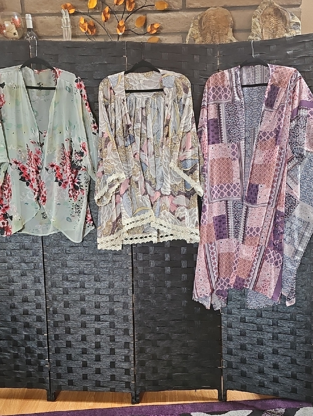 Set Of 3- Boho Floral Kimonos Cardigans - Pastel